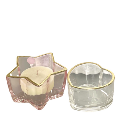 92H - Glass Star Tealight Holder Pink/Gold