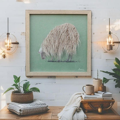 Long-Haired Sheep Hand-made Framed Canvas Wall Art 40x2.5x40cm