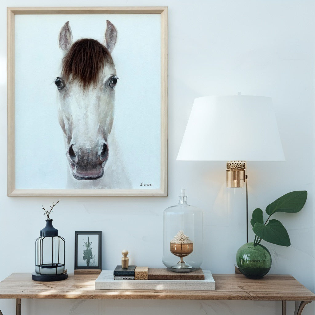 Horse Mugshot w/Artificial Hair Framed Canvas Wall Art 50x60cm