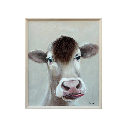 Cow w/Attitude + Artificial Hair Framed Canvas Wall Art 50x60cm