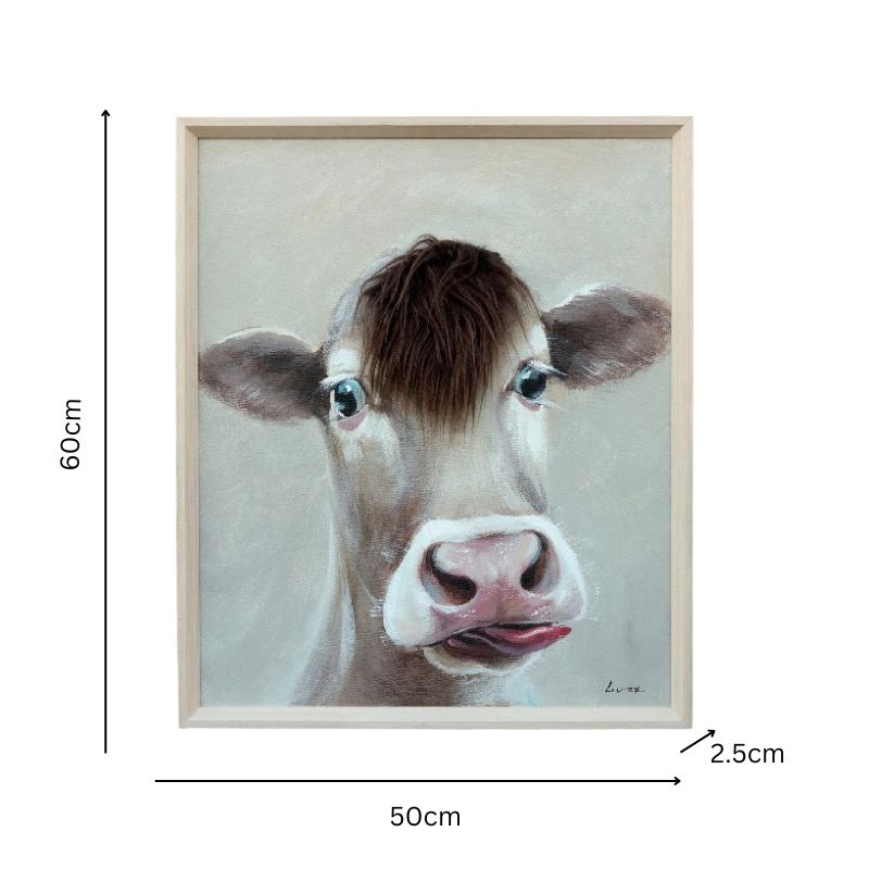 Cow w/Attitude + Artificial Hair Framed Canvas Wall Art 50x60cm