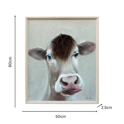 Cow w/Attitude + Artificial Hair Framed Canvas Wall Art 50x60cm