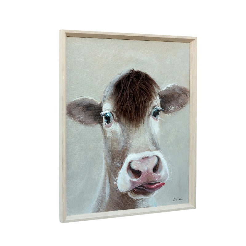 Cow w/Attitude + Artificial Hair Framed Canvas Wall Art 50x60cm