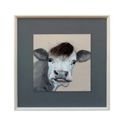 Curious Cow w/Artificial Hair Framed Canvas Wall Art 60x60cm