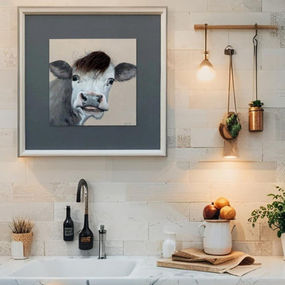 Curious Cow w/Artificial Hair Framed Canvas Wall Art 60x60cm