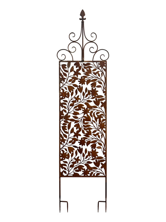 Rust Screen/Wall Art w/Fleur-de-lis+ Removable Stakes 43x1x168cm