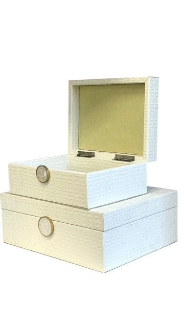 98A White Decor Box W/Mother Of Pearl Deco  22X16X9Cm