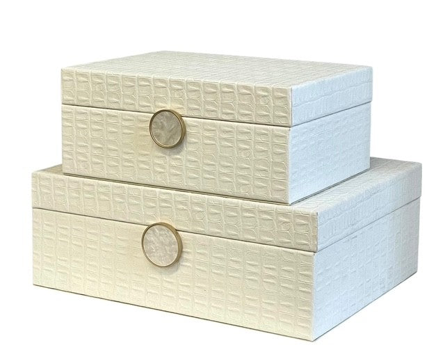 98A White Decor Box W/Mother Of Pearl Deco  22X16X9Cm