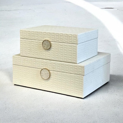98A White Decor Box W/Mother Of Pearl Deco  22X16X9Cm