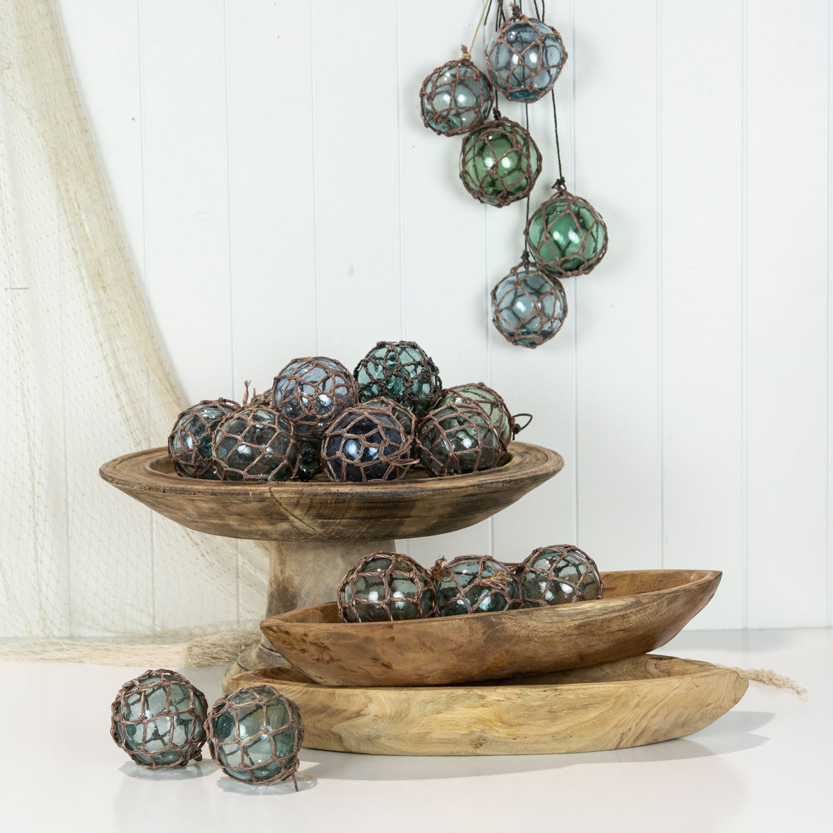 Set 5 X 2.5" Glass Float - Taupe Rope #0101