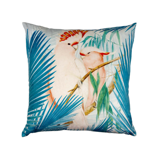Pink Cockatoo Aqua Velvet Cushion 50Cm