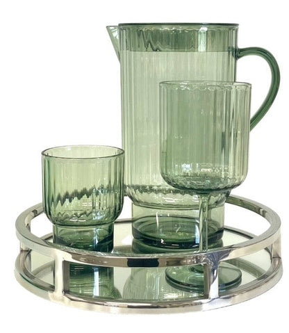 9B - Green Ribbed Acrylic Wine Glass