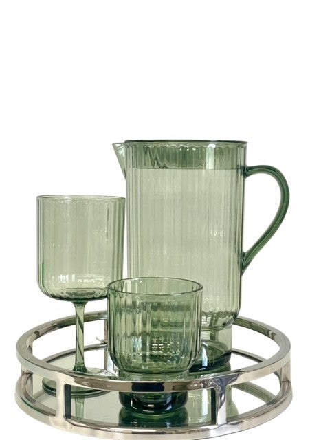 9B - Green Ribbed Acrylic Wine Glass