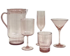 9Q - Pink Ribbed Acrylic Champagne Flute