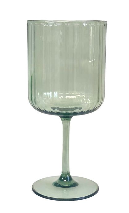 9B - Green Ribbed Acrylic Wine Glass