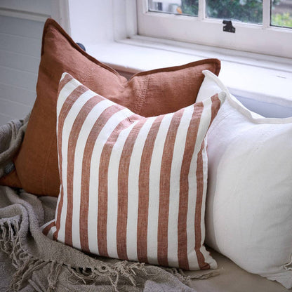Santi Linen Cushion - White/Nutmeg Stripe