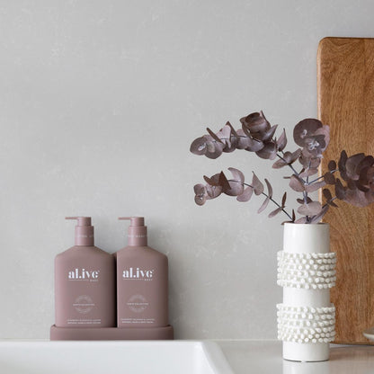 Alive Body Wash & Lotion Duo + Tray Raspberry Blossom & Juniper with tray