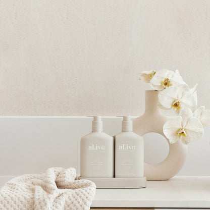 Alive Body Wash & Lotion Duo + Tray Sea Cotton & Coconut side view