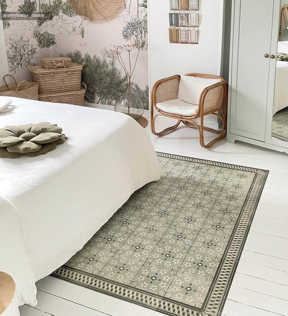 Almond Mint vinyl rug room view
