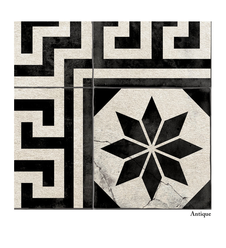 Gothic Black and White Antique vinyl rug closeup