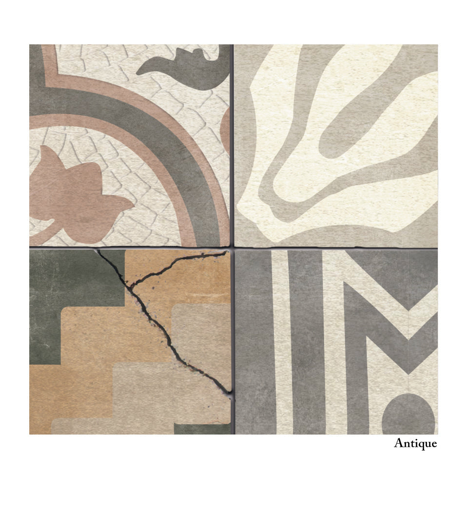 Borgo Eclectic Powder Antique vinyl rug closeup