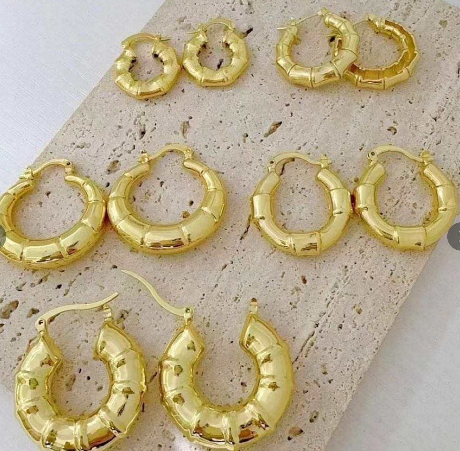 Jgrbh Gold Round Bamboo Hoops 3Cm