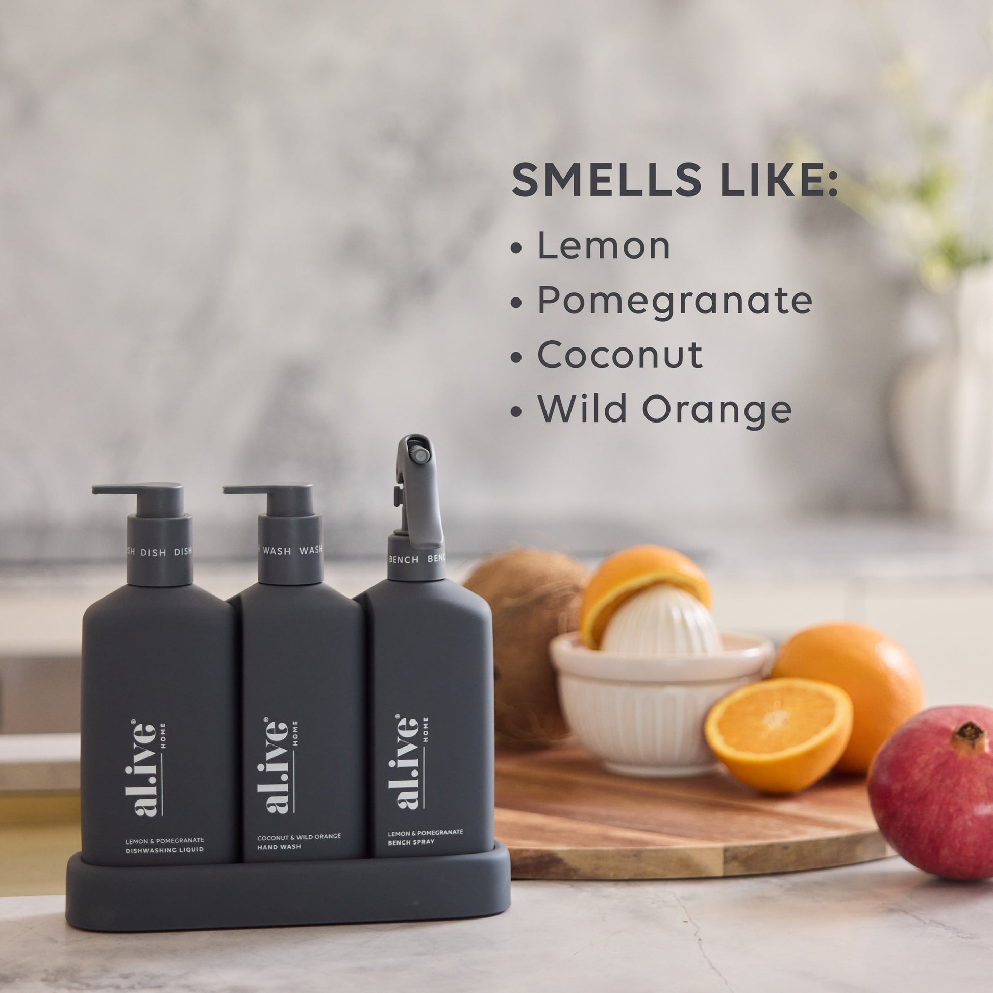 Alive Body Kitchen Trio Bench Spray 300ml - Lemon & Pomegranate (Midnight Blue)