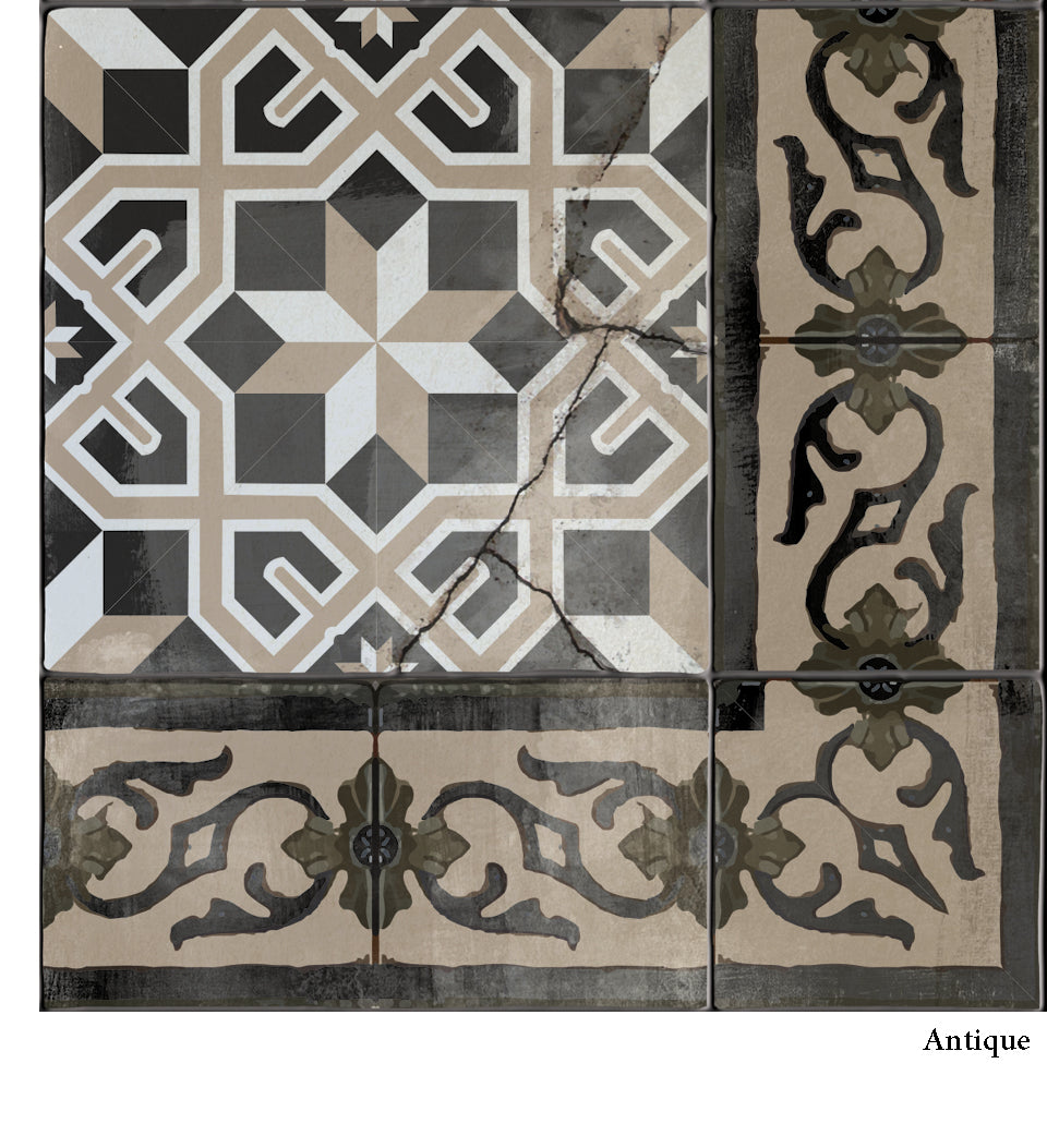 Gothic Ancient Tile Antique vinyl rug closeup
