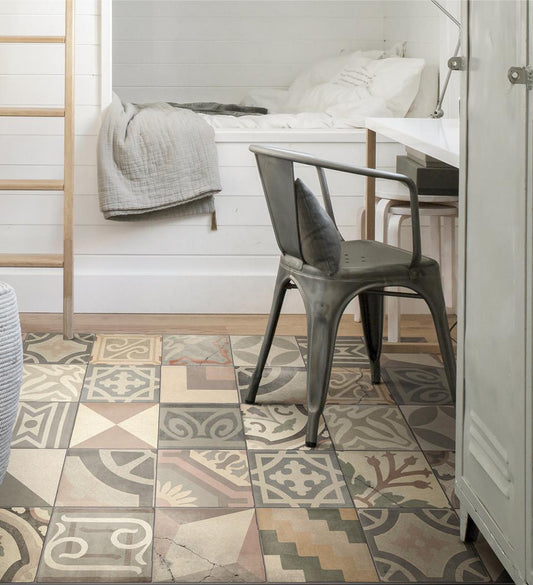 Borgo Eclectic Powder Antique Vinyl Rug lifestyle