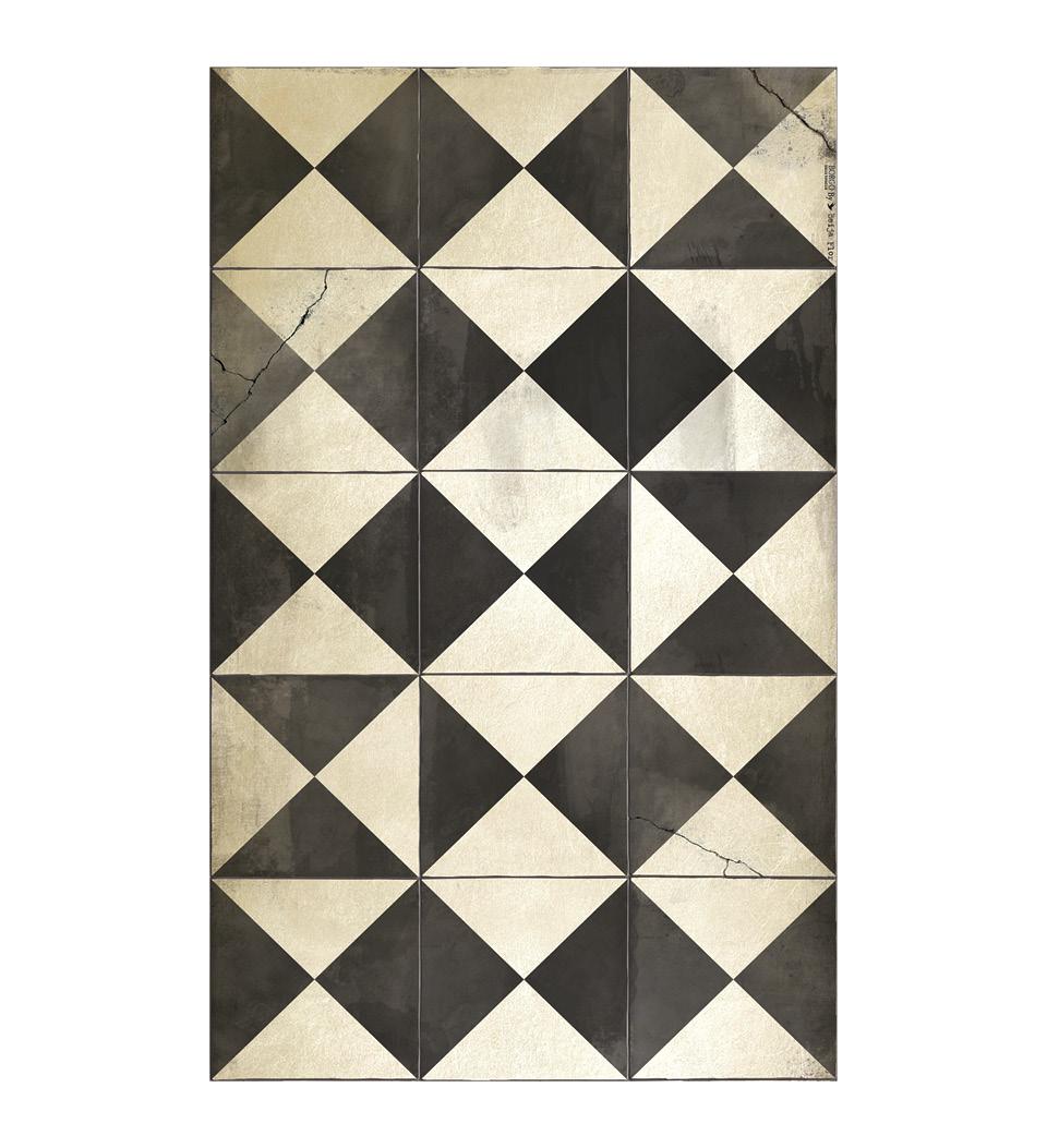 Borgo Black & White Antique Vinyl Rug Lifestyle