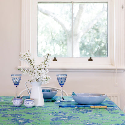 Aurora Tablecloth - Blue/Green On Green
