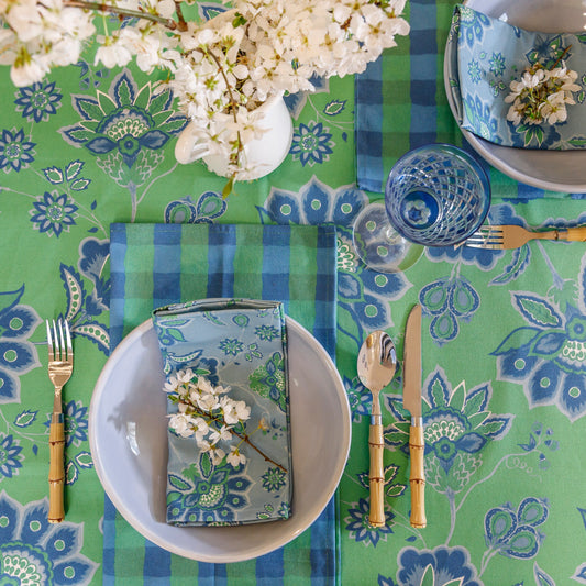 Aurora Tablecloth - Blue/Green On Green