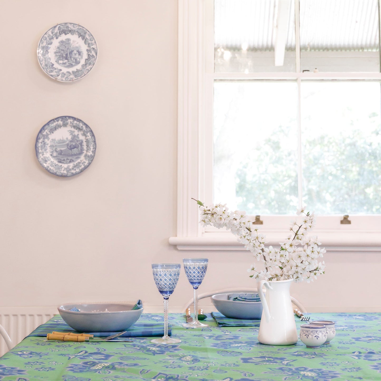 Aurora Tablecloth - Blue/Green On Green - Wholesale