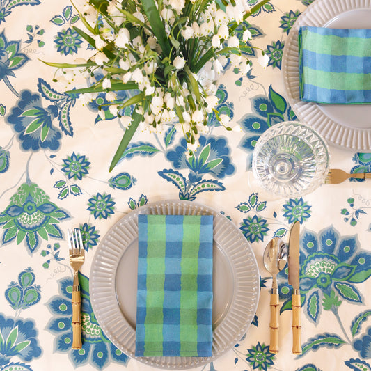 Aurora Tablecloth - Blue/Green On White