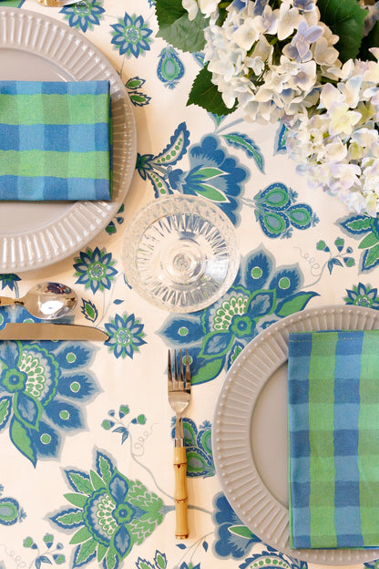 Aurora Tablecloth - Blue/Green On White