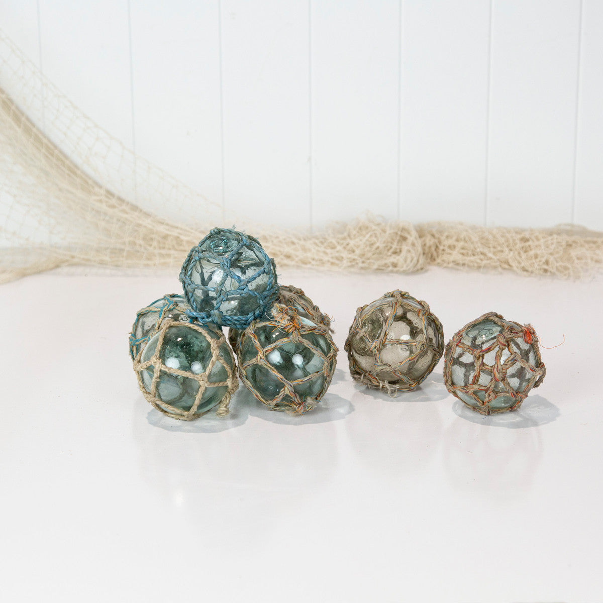 Set 5 X 2.5" Glass Float -Multi Coloured Rope