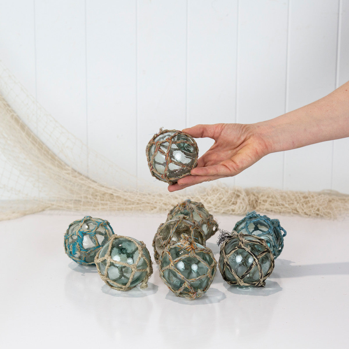 Set 5 X 2.5" Glass Float -Multi Coloured Rope