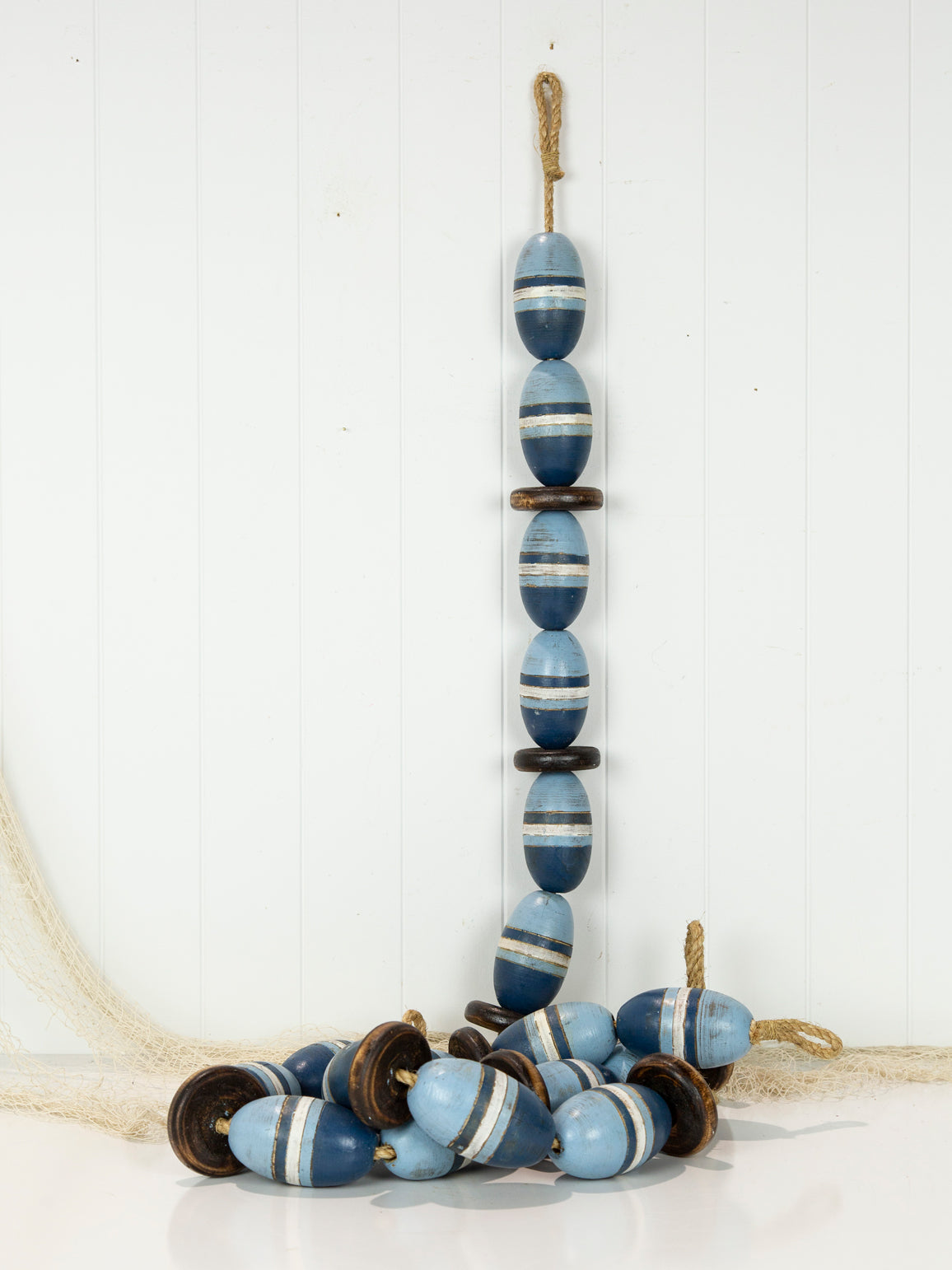 String Of Oval Buoys - Two Tone Blue Stripe