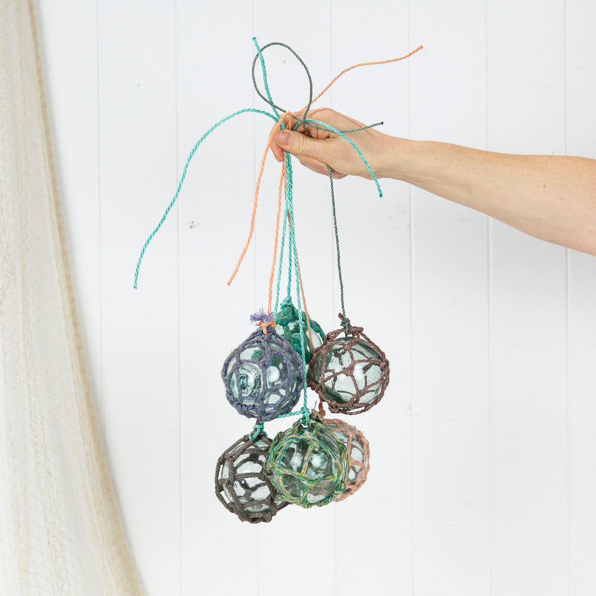 Set 5 X 2.5" Glass Float -Multi Coloured Rope