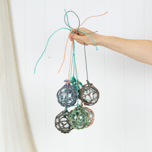 Set 5 X 2.5" Glass Float -Multi Coloured Rope