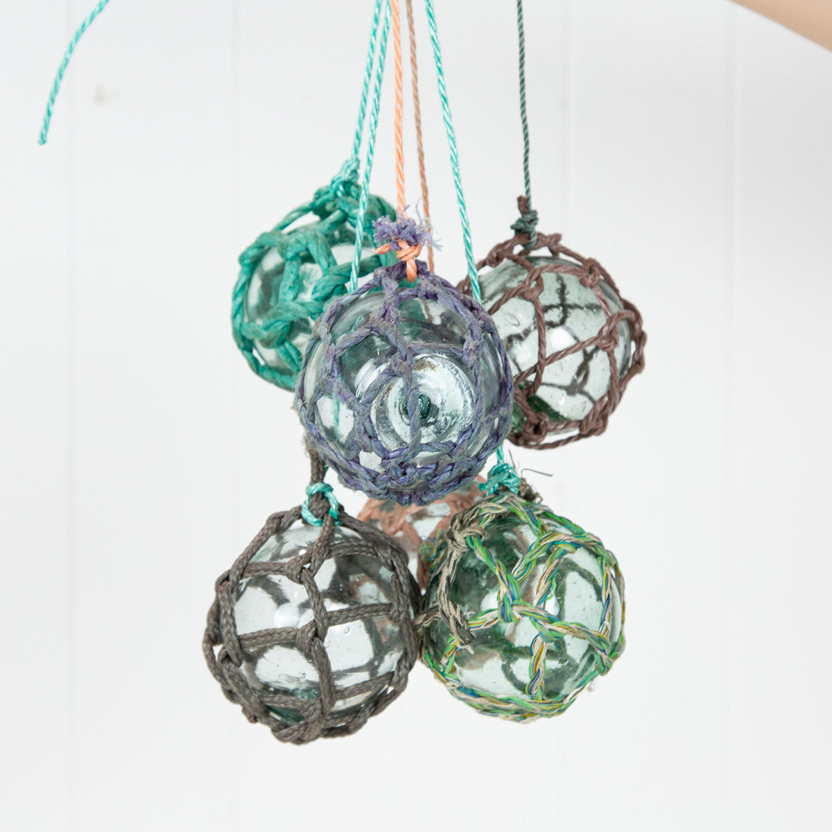 Set 5 X 2.5" Glass Float -Multi Coloured Rope