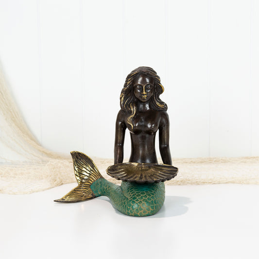 Mermaid Sitting With Shell Tray Green Tail #0151