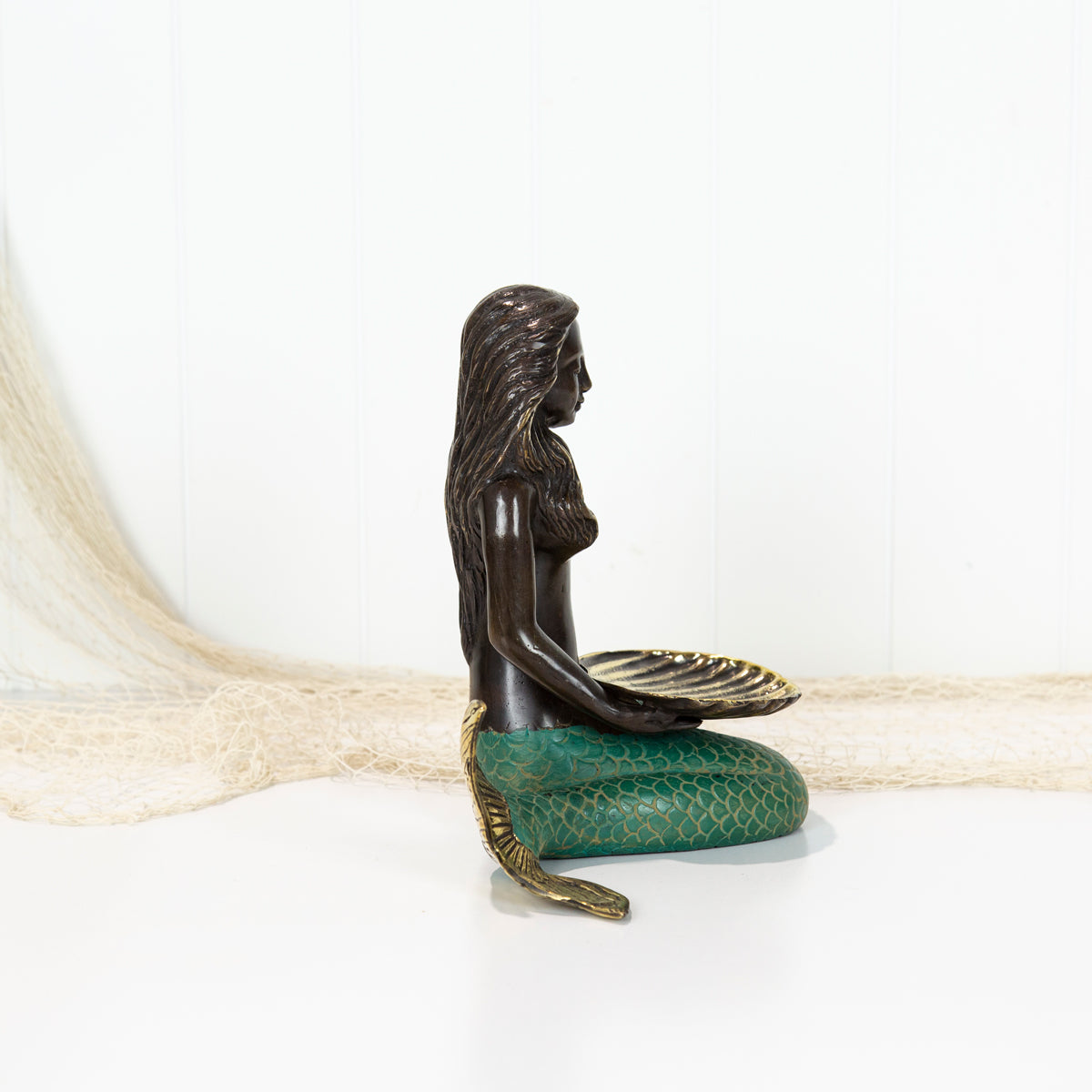 Mermaid Sitting With Shell Tray Green Tail #0151