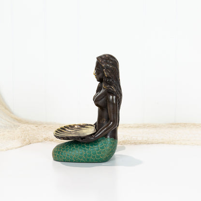 Mermaid Sitting With Shell Tray Green Tail #0151