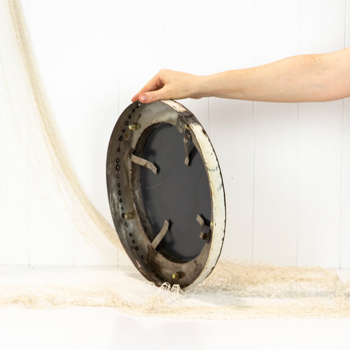Metal Porthole Mirror White (S)