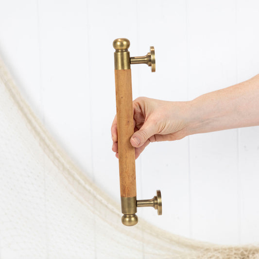 Wooden/Brass Door Handle 30Cm #0404