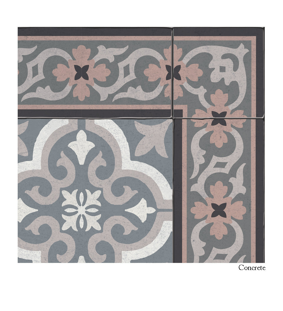 Noel Snowflake Concrete vinyl rug closeup