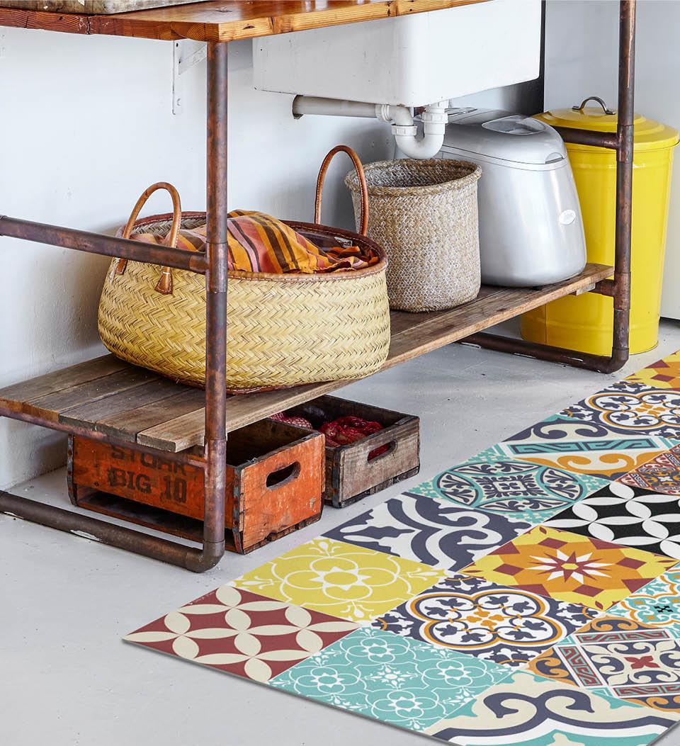 Eclectic Colourful Antique Vinyl Rug Alternative Lifestyle