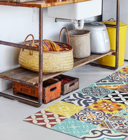 Eclectic Colourful Antique Vinyl Rug Alternative Lifestyle