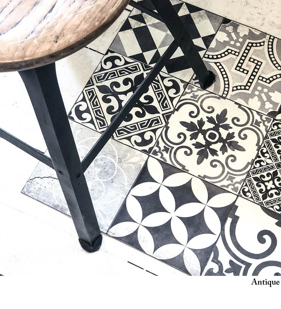 Eclectic Black & White Modern Vinyl Rug Lifestyle Setting